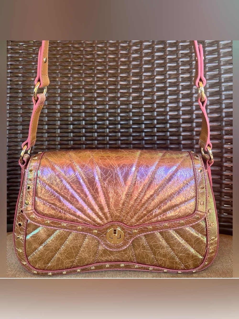 NWT Brahmin Nerida in ALECTRONA Metallic Crinkle Leather Bag